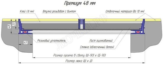 Напольный люк Премиум 48 мм 350*350 Напольный люк Премиум 48 мм 350*350