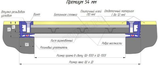 Напольный люк Премиум 54 мм 2 створки 300*1400 Напольный люк Премиум 54 мм 2 створки 300*1400